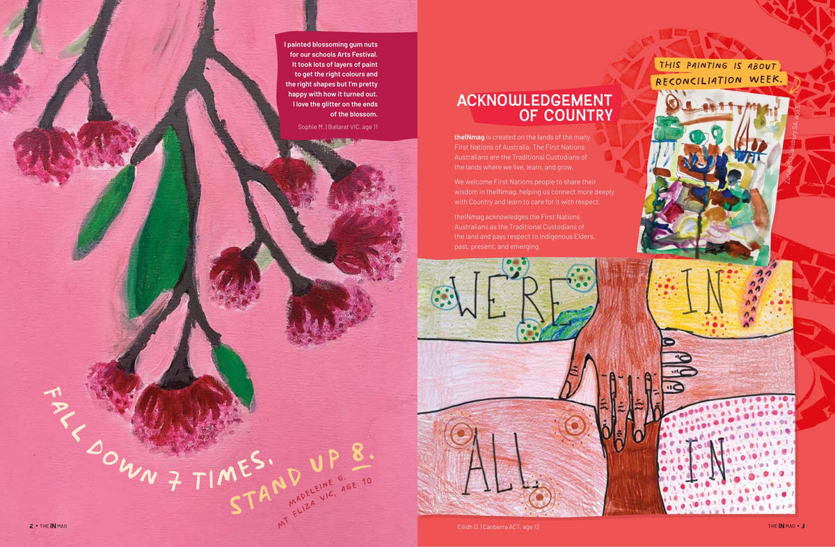 Inside pages of theINmag Mag11 - creations by Australian kids, spread 2. - inside page sample