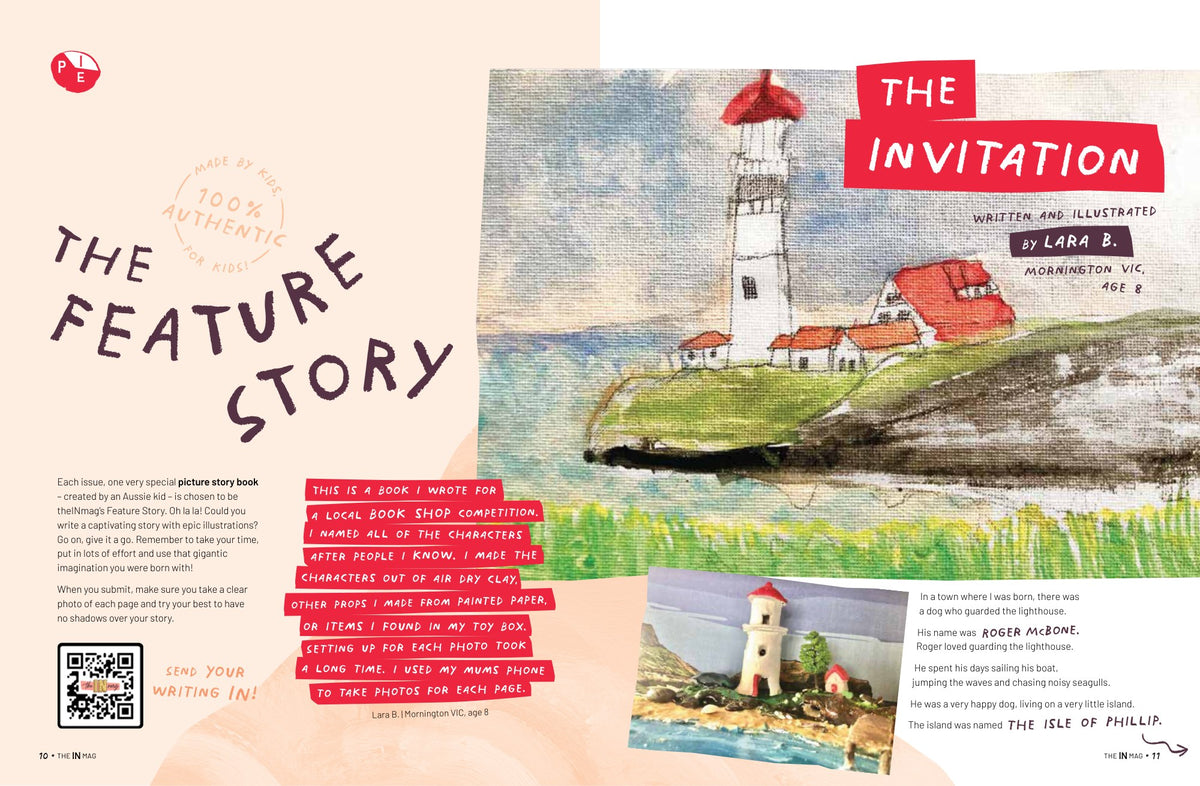 Inside pages of theINmag Mag11 - creations by Australian kids, spread 3. - inside page sample