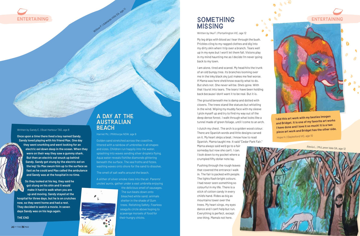 Inside pages of theINmag Mag11 - creations by Australian kids, spread 6. - inside page sample
