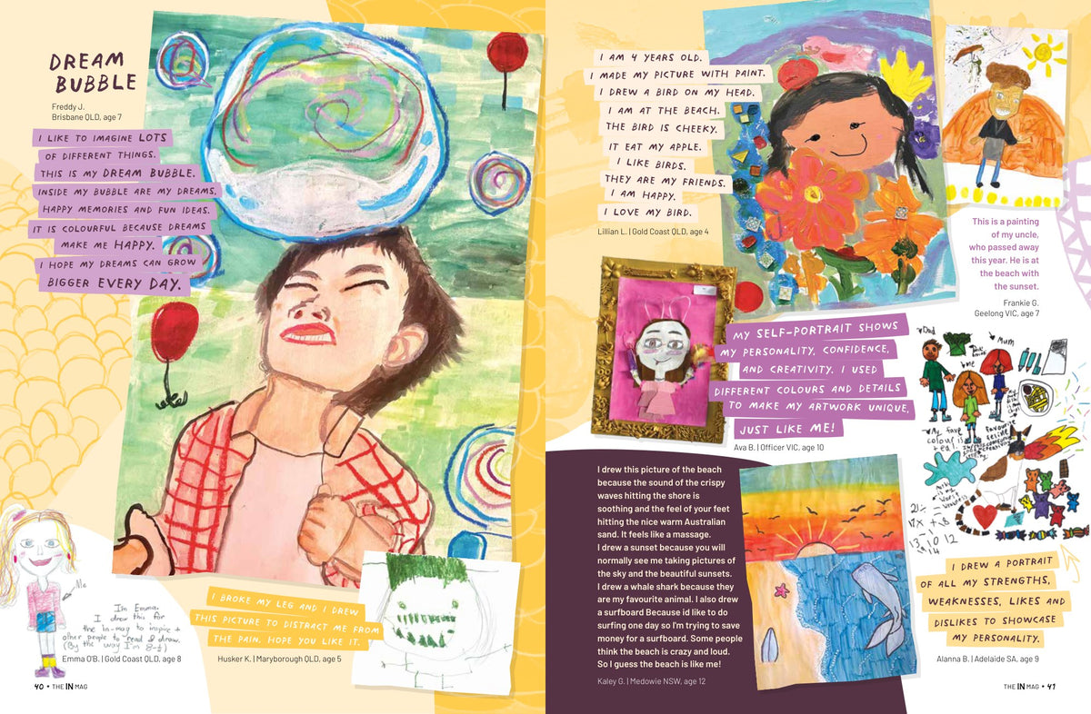 Inside pages of theINmag Mag11 - creations by Australian kids, spread 8. digital edition
