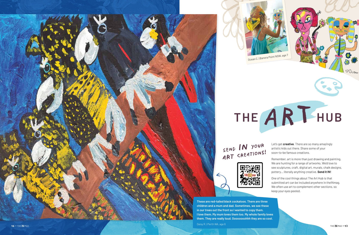 Inside pages of theINmag Mag11 - creations by Australian kids, spread 9.