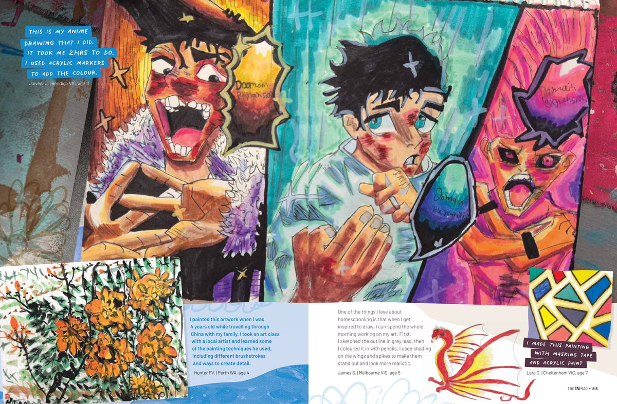 Inside pages of theINmag Mag11 - creations by Australian kids, spread 11. - inside page sample