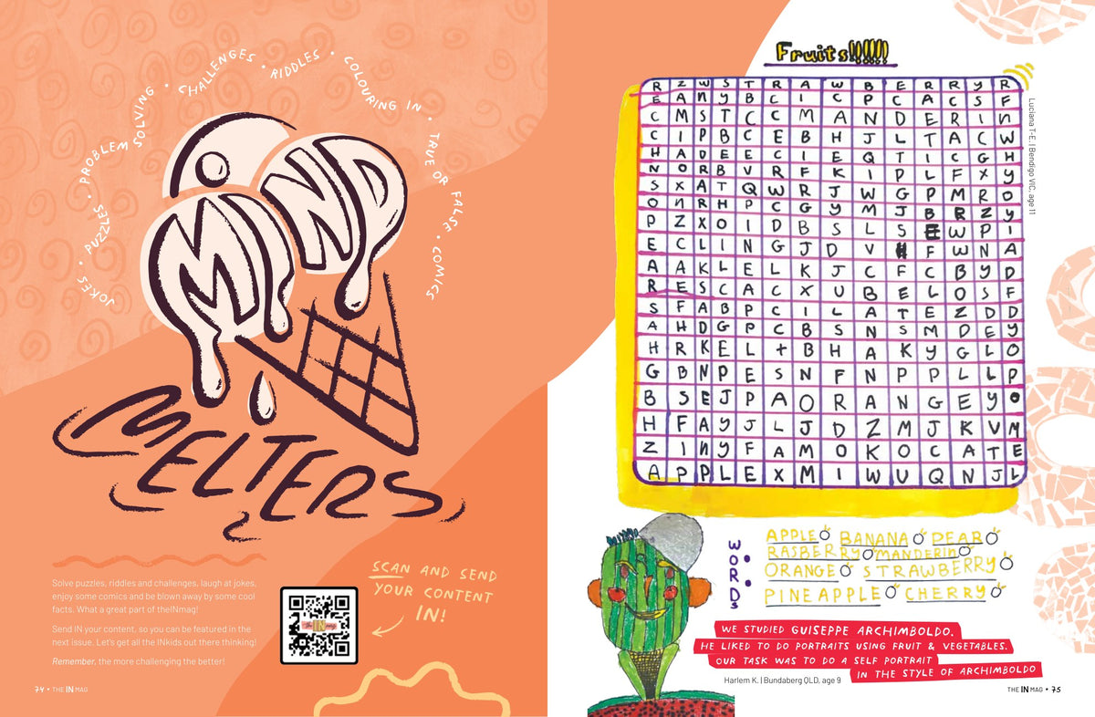 Inside pages of theINmag Mag11 - creations by Australian kids, spread 13.