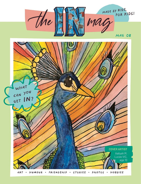 theINmag Issue 8 cover - an Australian magazine for creative kids, where children's art, writing and photography is celebrated and put into print.