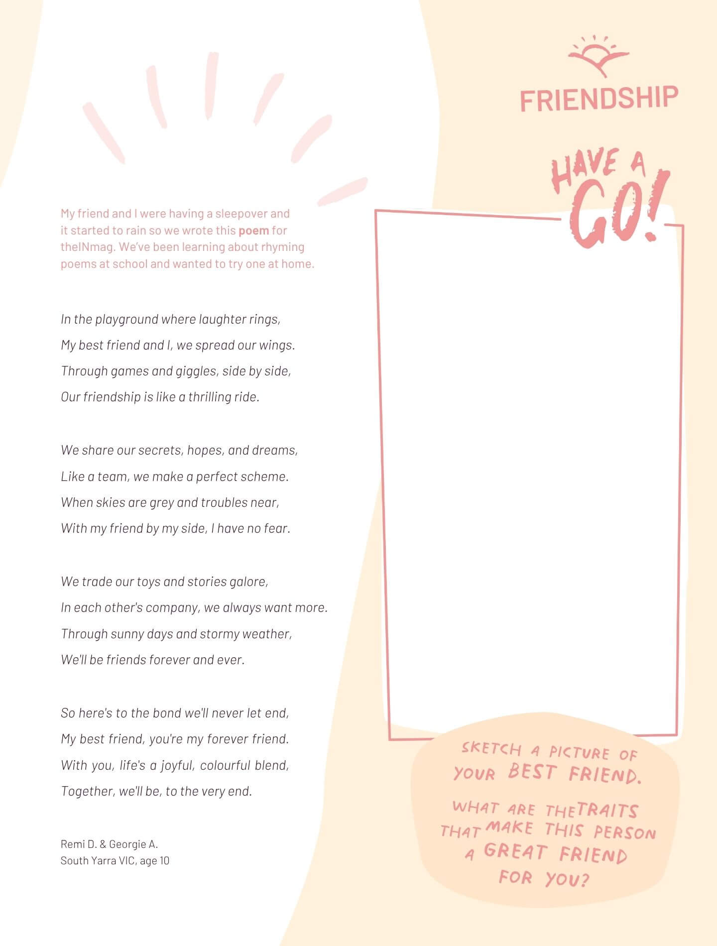 Friendship Poem and Portrait - Read a friendship poem, then sketch your bestie.