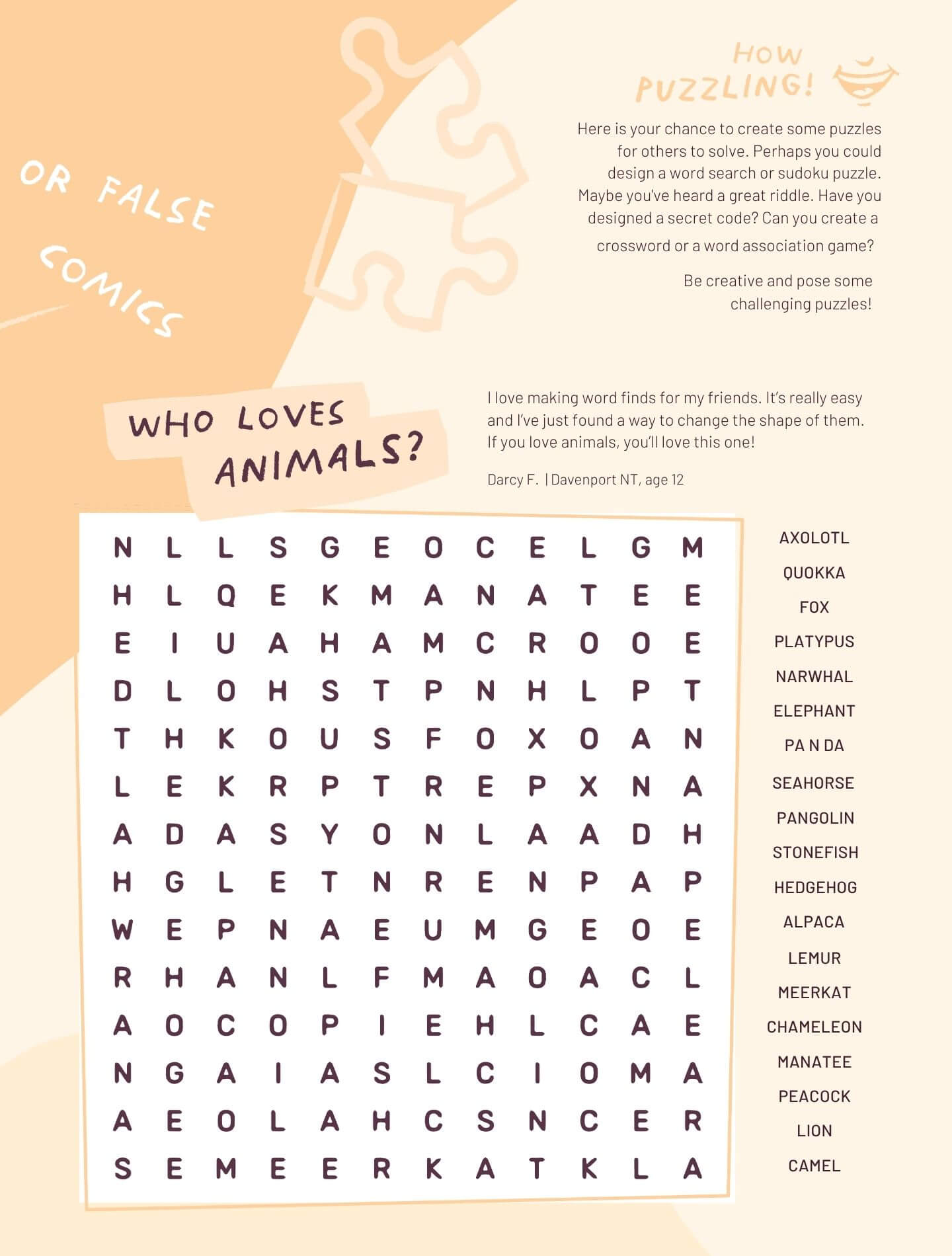 Animal Lovers Word Search - Hunt for axolotls, quokkas and more.