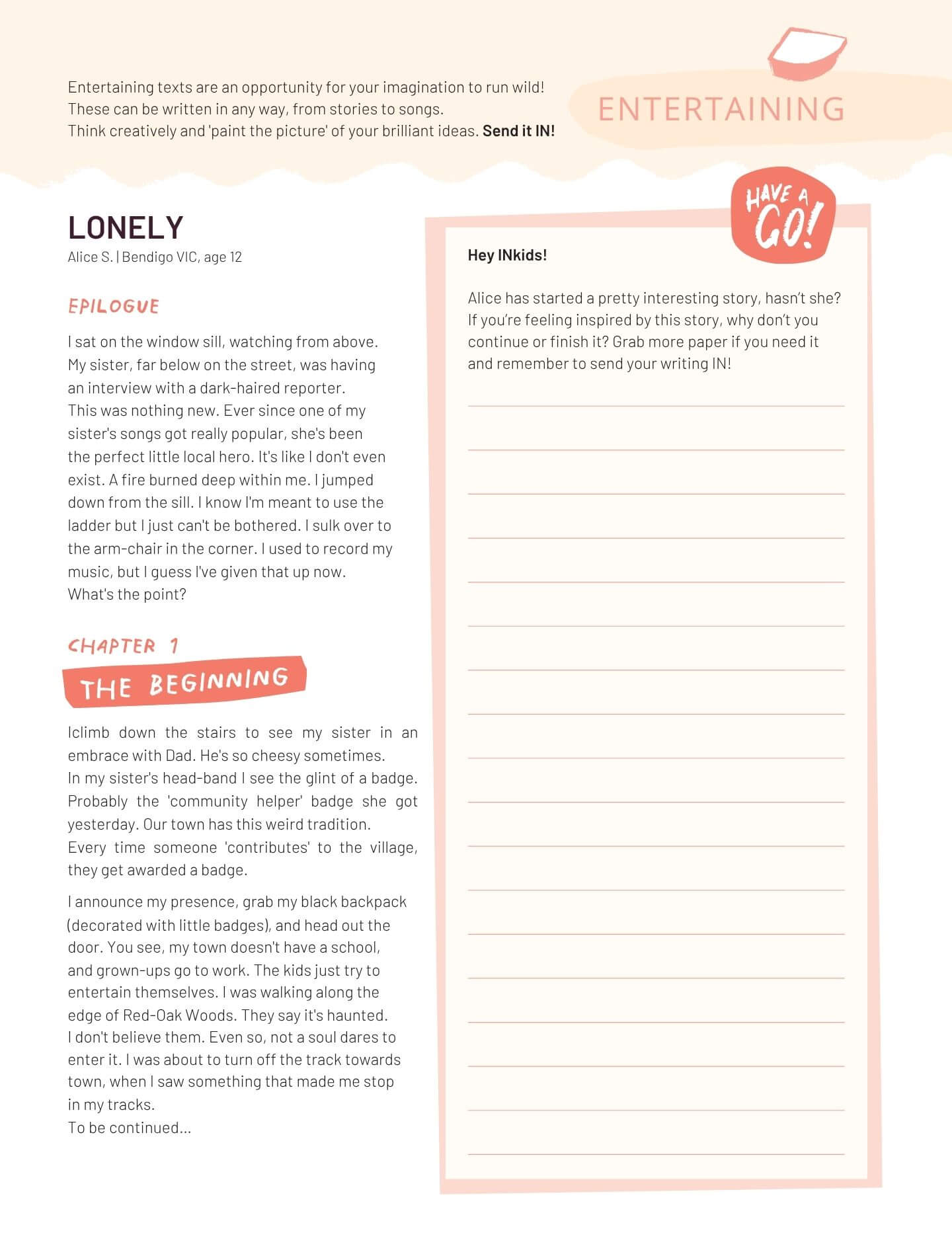 Finish the Story: Lonely - Read the story opener, then write the rest.