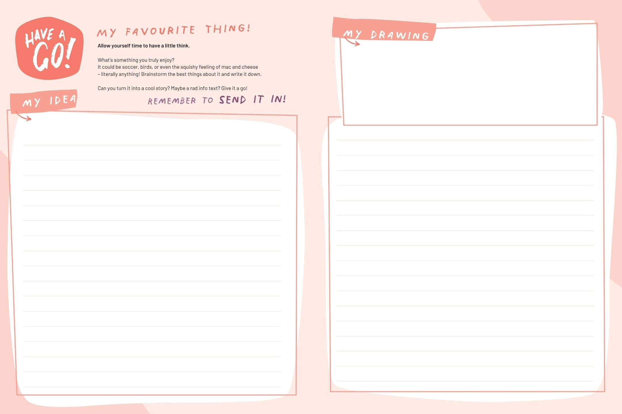 My Favourite Thing - Brainstorm, then write about what you love.