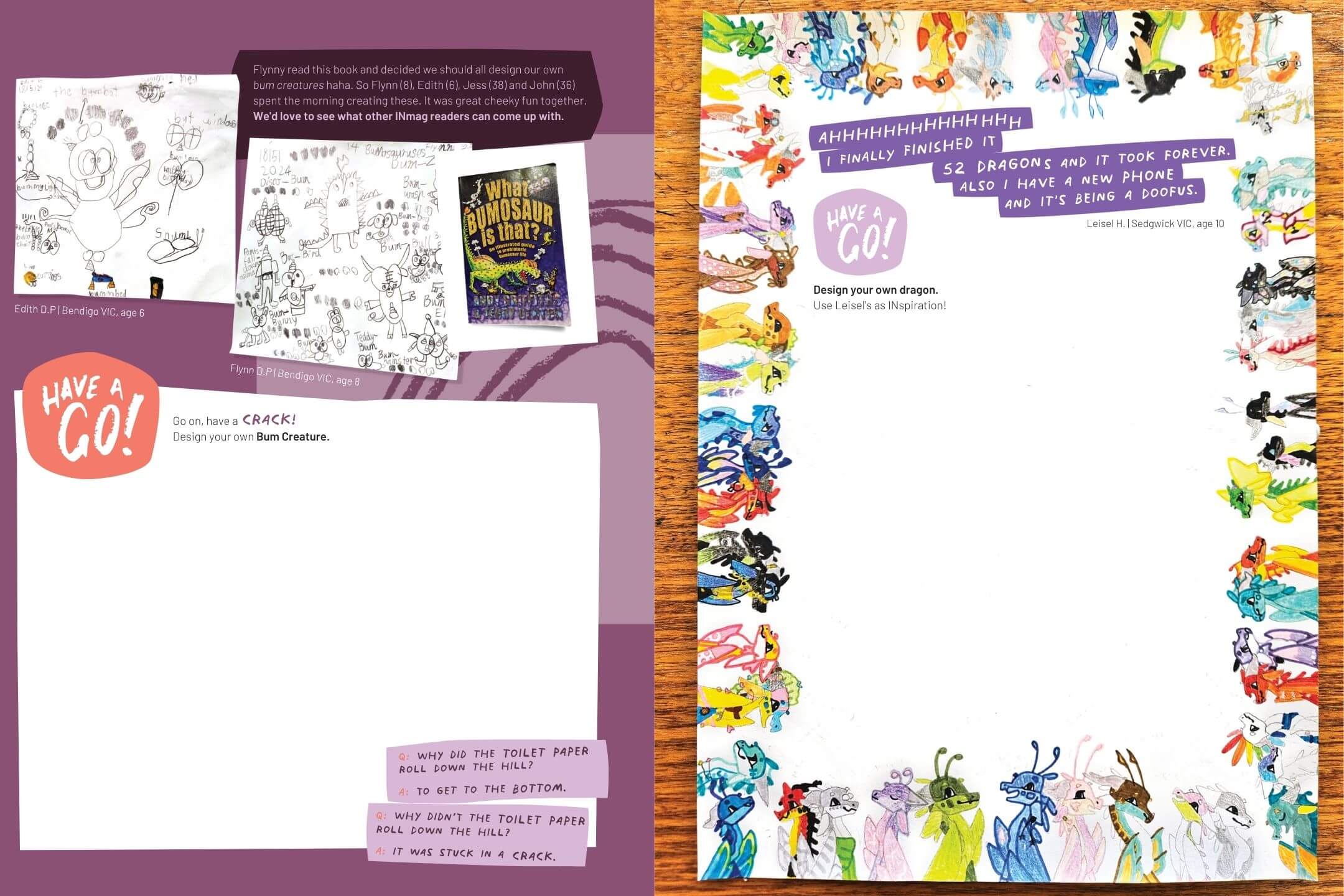 Design a Silly Creature - Invent a bum creature and your own dragon.