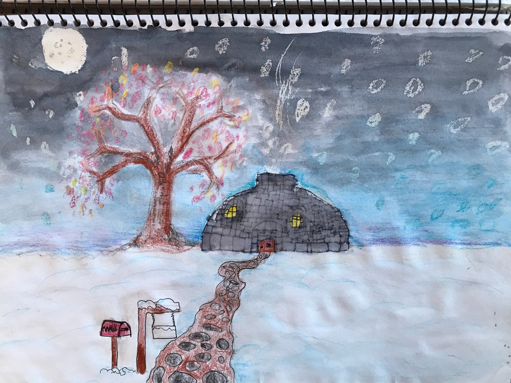 The old wizard's stone house on a snowy night in the first realm