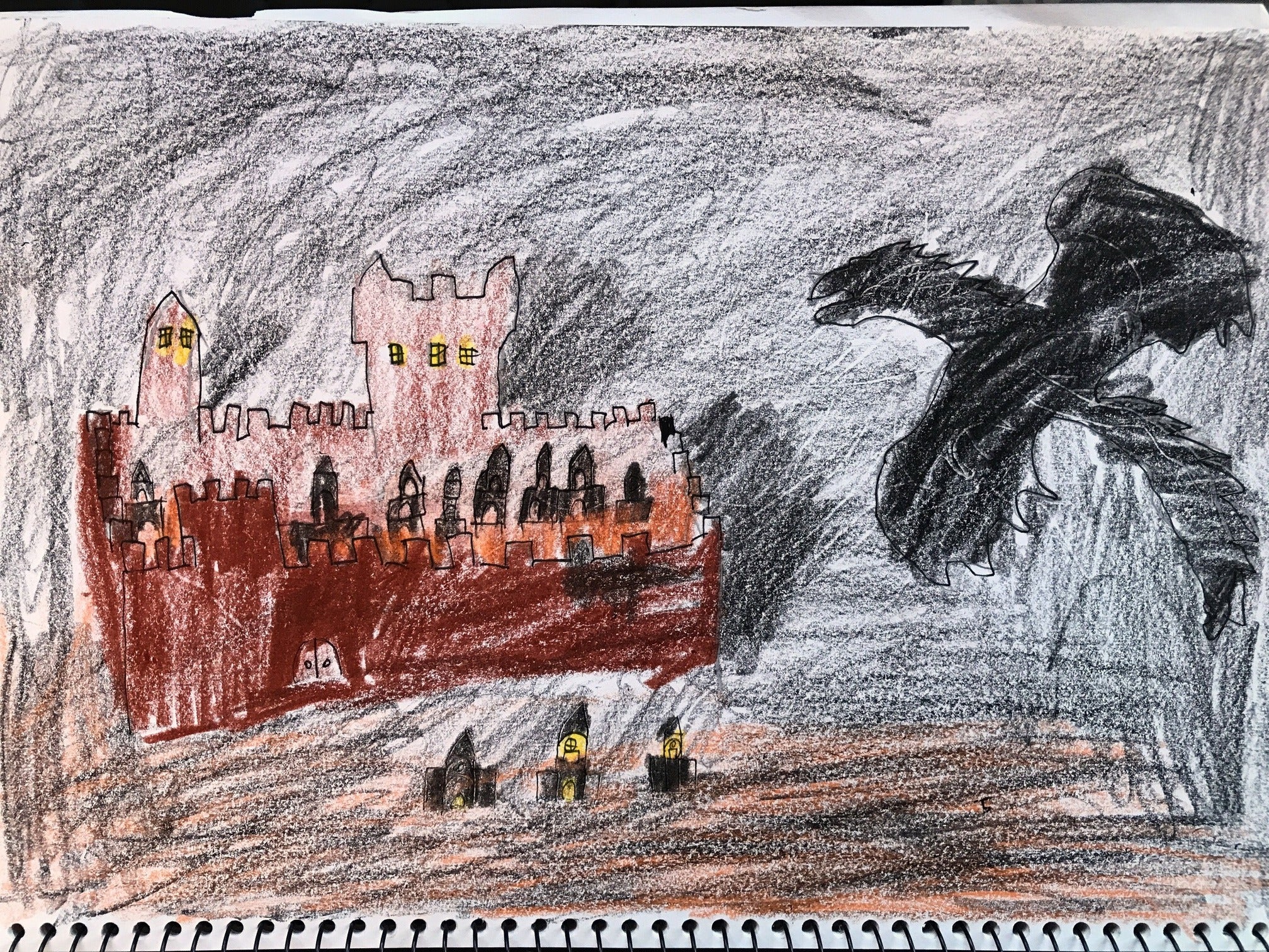 A black dragon shadow over the castle of the fifth realm